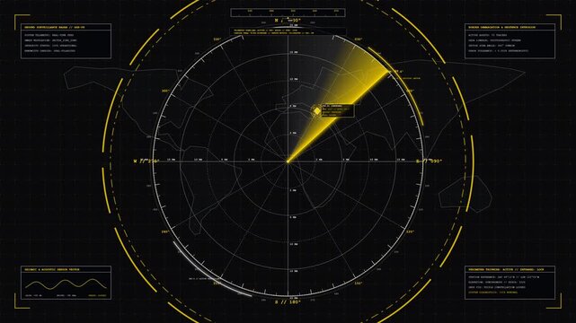 Scientific deep space radio astronomy parabolic radar interface featuring slow precision celestial sweep light year telemetry markers