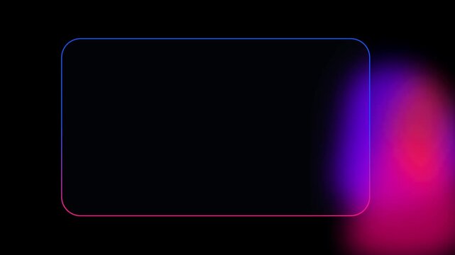 Modern glowing neon rectangle frame on a dark background, perfect for digital displays, futuristic interfaces, or abstract technology projects with vibrant light effects