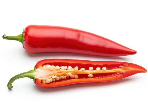 Fresh red chili pepper sliced lengthwise