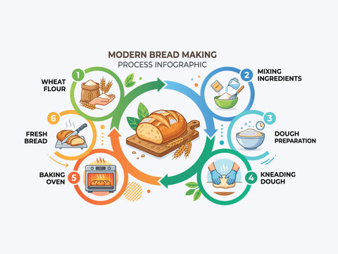 Modern bread making process infographic diagram flowchart vector