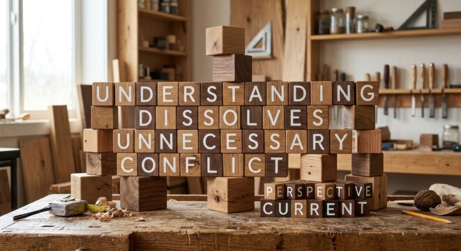 Wooden Cubes Spell Out Understanding Dissolves Unnecessary Conflict And Perspective