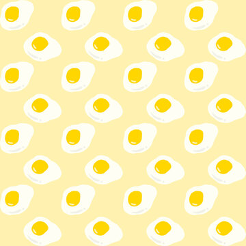 Cute fried egg seamless pattern on yellow background