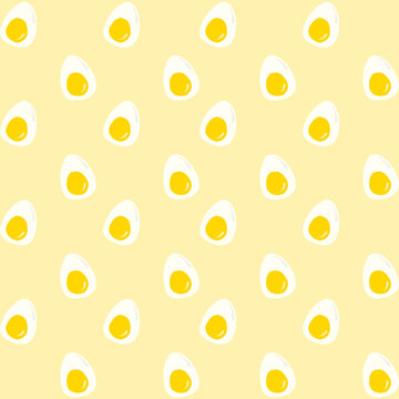 Cute boiled egg seamless pattern on pale yellow background