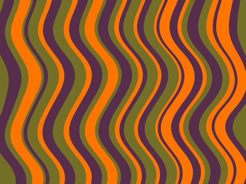 Abstract wavy vertical stripe pattern in orange olive and purple