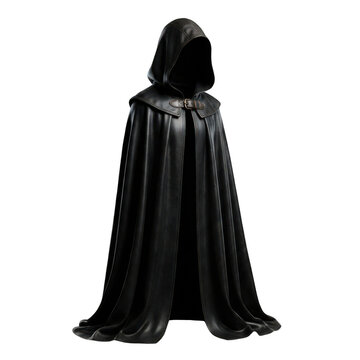 Black leather hooded cloak isolated on transparent background