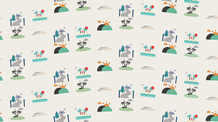 Seamless pattern of stylized travel and nature icons © hanafi