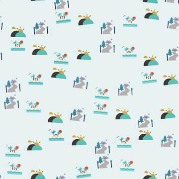 Seamless pattern of travel and landscape icons