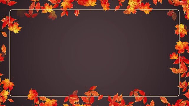 autumn leaves colorful border frame brown back animation, leaf thanksgiving and Halloween copy space social media motion background