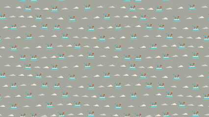 Tropical island pattern with palm trees and houses © hanafi