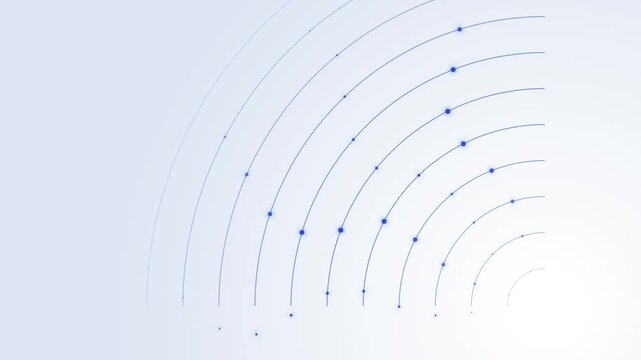 Blue curved arrows with dots forming a radial pattern