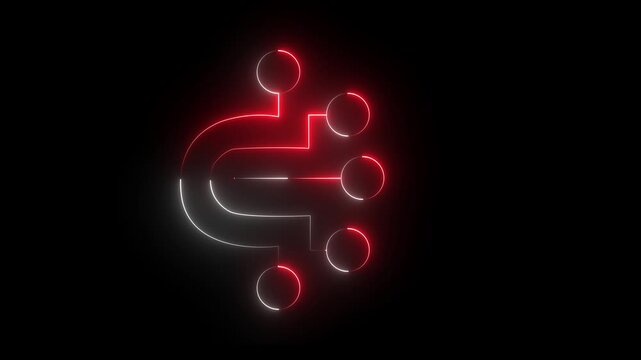 Glowing neon technology circuit computer circuit board elements Digital transformation icon animation. Red and White color  line icon animation on black background. 4k video.
