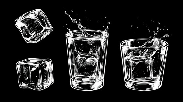 Hand Drawn Ice Cube and Water Splash Doodle Vector Illustration for Summer Drink Design