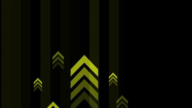 Dark abstract background with vertical bars and upward chevron arrows in different sizes animation
