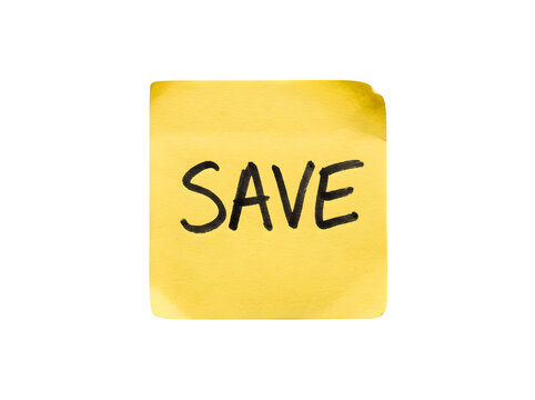 Yellow sticky note with the word save written on it isolated on transparent background
