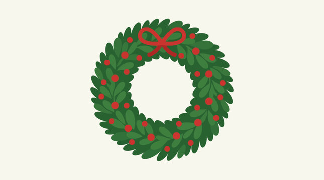 Minimalist Festive Christmas Wreath with Red Berries Illustration