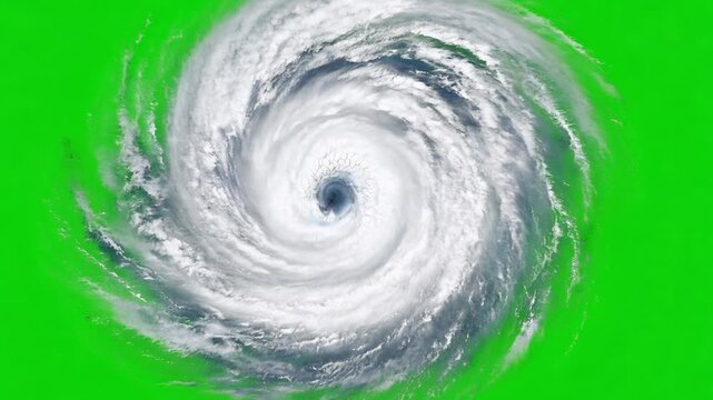 Swirling Hurricane Against Bright Green Background Illustrating Intense Weather Conditions