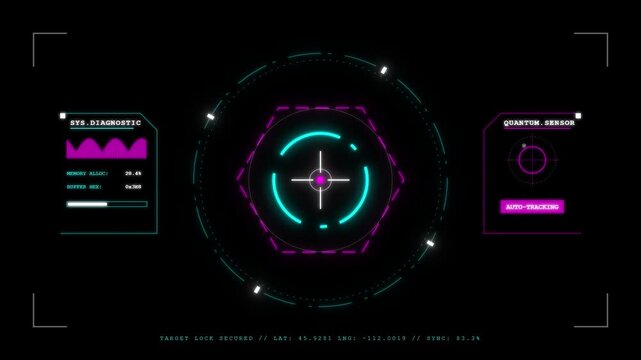 Futuristic hud interface panel data visualization neon sci-fi cyberpunk digital overlay high tech motion graphics screen element gaming assets cyber security