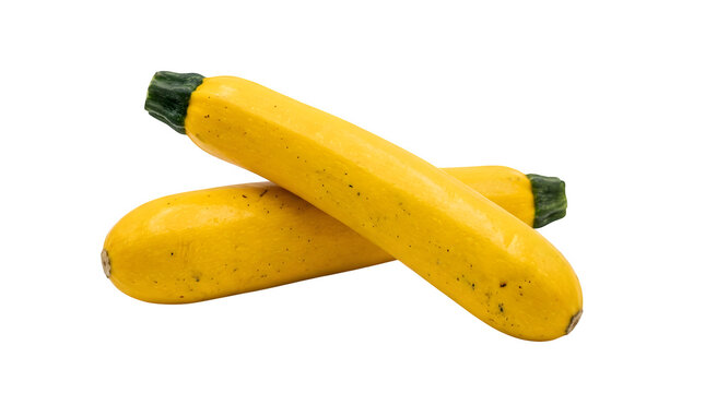 Two fresh yellow zucchini squash vegetables arranged together isolated on transparent background