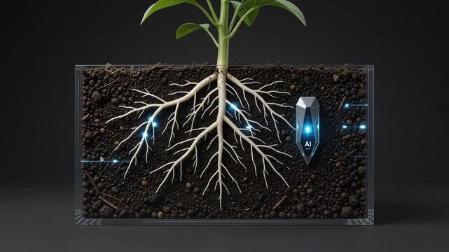 Smart agriculture soil sensor probe monitoring plant root system underground