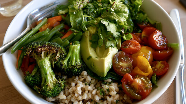 Wholesome Grain And Vegetable Bowl Styled For A Healthy Lunch