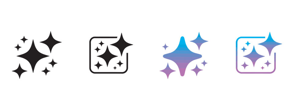 Generative, AI sparkle icon set for artificial intelligence, machine learning, digital technology, futuristic innovation, vector illustration