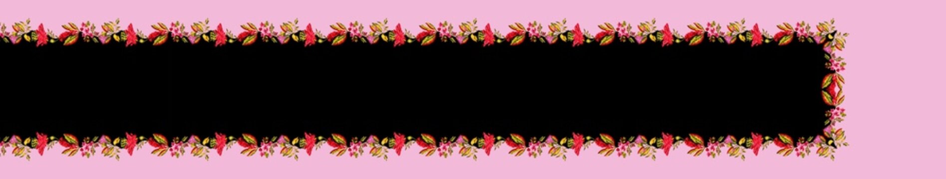 Elegant Black Saree Design with Vibrant Botanical Floral Border and Pastel Pink Accents