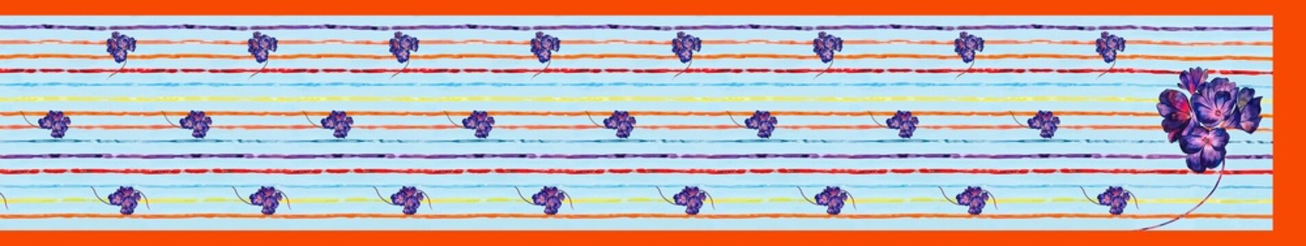 Modern Striped Saree Design with Leheriya Brush Lines, Violet Floral Buti, and Vibrant Orange Border