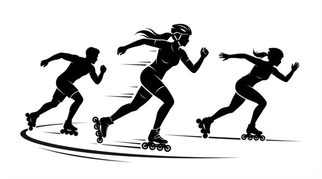 Woman inline skating silhouette vector illustration of fast roller skater athlete in action