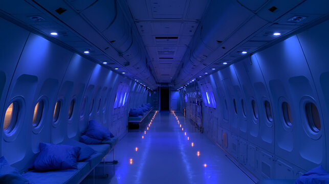 Zero-Gravity Simulation Aircraft Cabin Glowing Softly During A Test Flight