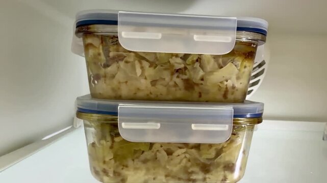 Stacked Meal Prep Containers of Cabbage Casserole
