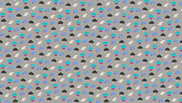 Seamless pattern of stylized clouds with rain and sun icons