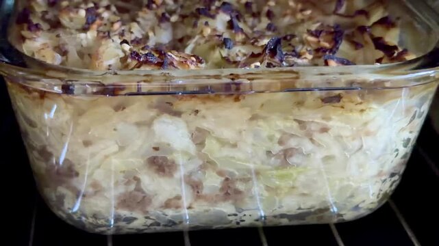 Uncooked Cabbage Casserole in a Glass Baking Dish