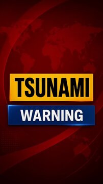 Tsunami Warning Graphic Alert on Red Background with Bold Text
