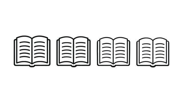 Open book icon set in linear outline style, reading and education symbols, library literature, textbook, and dictionary vector illustration