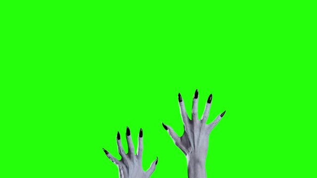 Monster Witch Zombie Hands Reaching Up on Chroma Key Green Screen Background for Halloween Stock