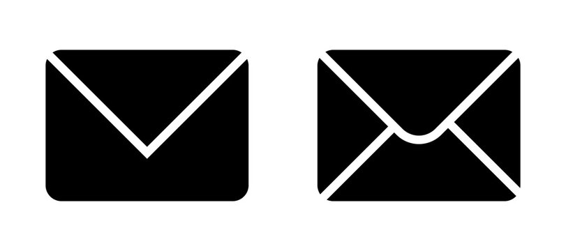Black Envelope Mail Email Icon Set Isolated on Transparent Background