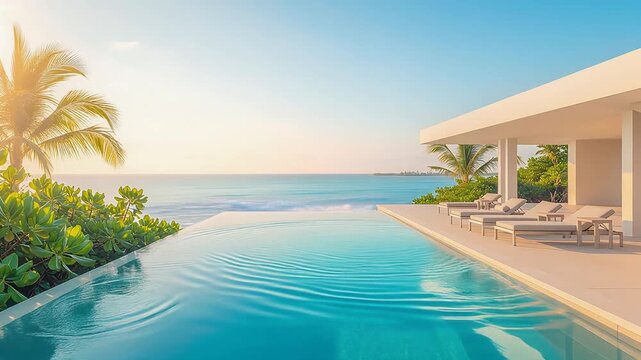 Luxury tropical resort with infinity pool overlooking the ocean