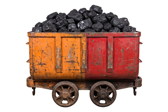 Vintage mine cart overflowing with chunks of dark coal