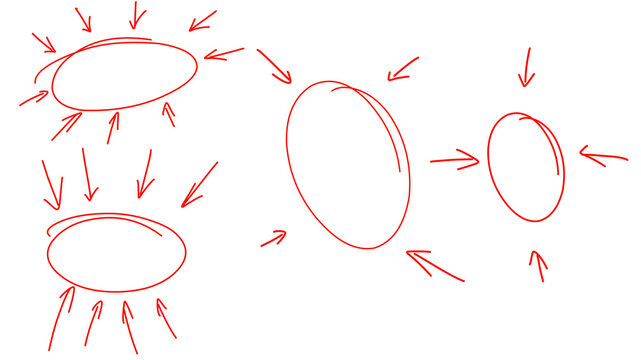 Hand Drawn Red Marker Inward Arrows and Focus Oval Circle Set, Teacher Correction Highlights Isolated on Transparent Background
