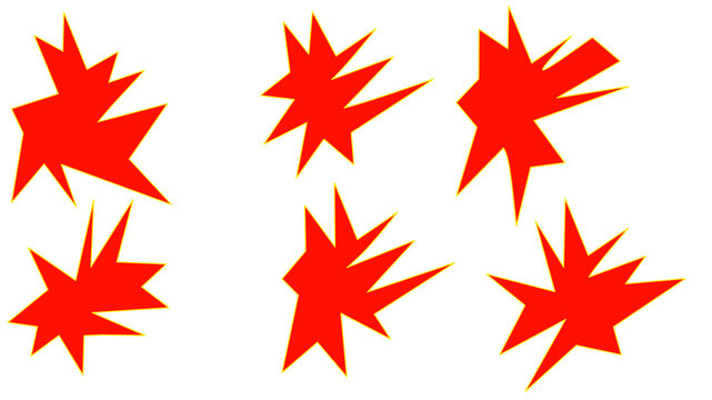 Sharp Red Spiky Starburst Collection, Thin Yellow Outlined Action Burst Stickers and Big Sale Flash Tags Isolated on Transparent Background
