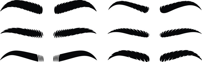 Fototapeta premium Eyebrow shape vector set featuring thick bushy arched curved and microbladed beauty makeup grooming silhouette styles