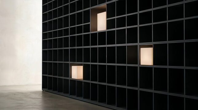 Dark inventory grid with few illuminated blocks for low stock campaign