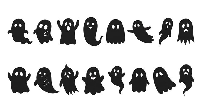Halloween ghost silhouette collection featuring spooky spirits and flying specters
