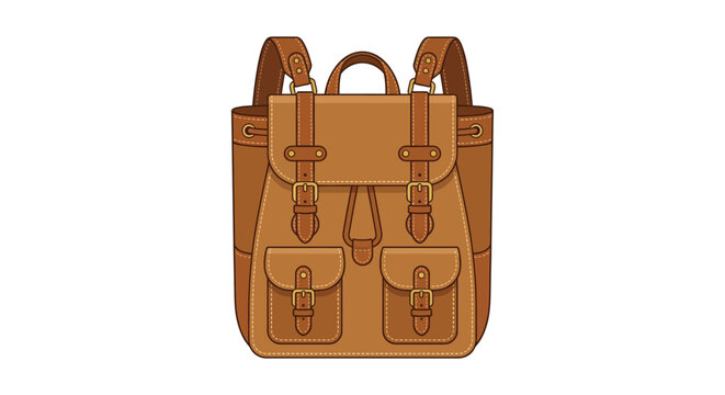 Leather satchel backpack with buckles and straps vector illustration