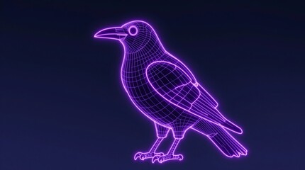 Fototapeta premium This stunning wireframe illustration features a bird in neon purple against a dark background, showcasing a blend of technology and nature in a captivating design.