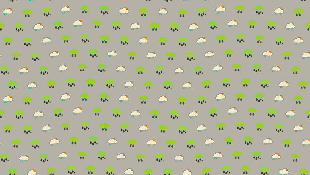 Cartoon clouds raining and windy seamless pattern
