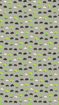 Cartoon clouds with rain and sun pattern