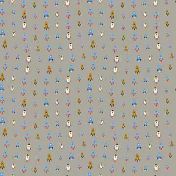 Colorful rocket pattern on grey background