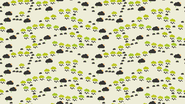 Seamless pattern of cartoon clouds raining with sun