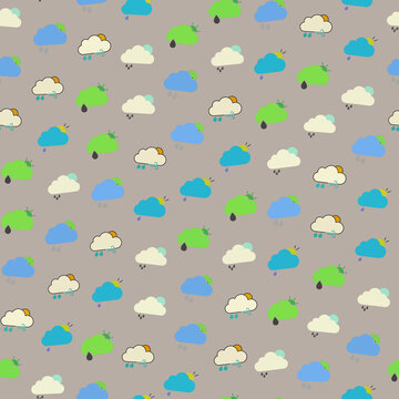 Seamless pattern of cartoon weather icons